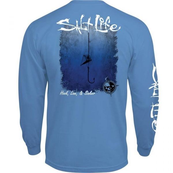 Salt Life Hook Line & Sinker Fade Long Sleeve T-Shirt - Chambray - 2XL