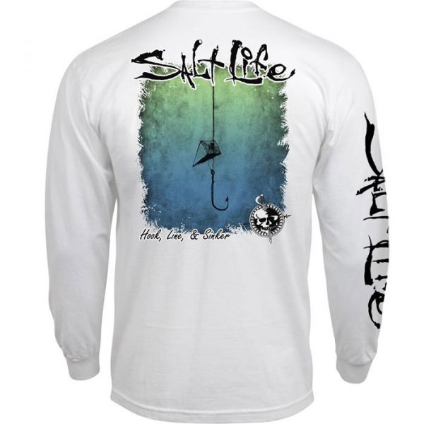 Salt Life Hook Line & Sinker Fade Long Sleeve T-Shirt - White - 2XL