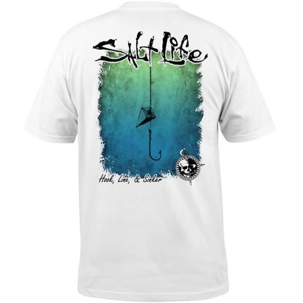 Salt Life Hook Line & Sinker Fade Short Sleeve T-Shirt - White - 2XL