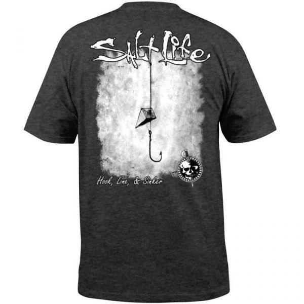 Salt Life Hook Line & Sinker Short Sleeve T-Shirt - Charcoal Heather - 2XL