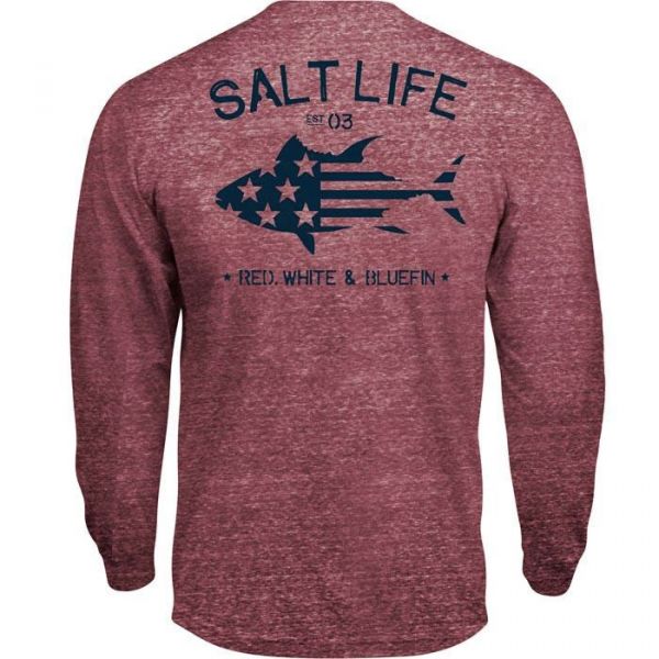 Salt Life Red White Bluefin Long Sleeve T-Shirt - Burnt Red - 2XL