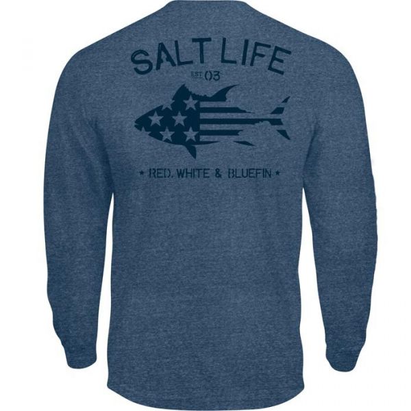 Salt Life Red White Bluefin Long Sleeve T-Shirt - Dark Chambray - 2XL