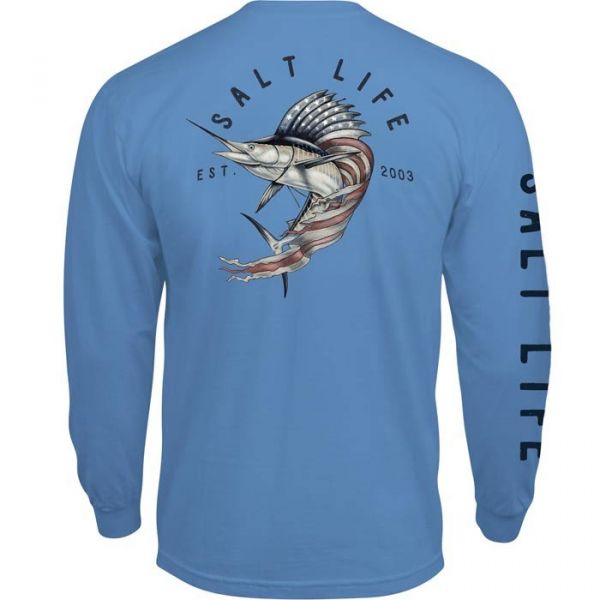 Salt Life Sailfish Glory Long Sleeve T-Shirt - Chambray - 2XL