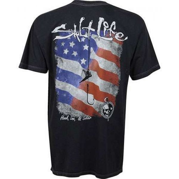 Salt Life SLM10062 Hook Line & Sinker Flag SS Mineral Wash Pocket Tee