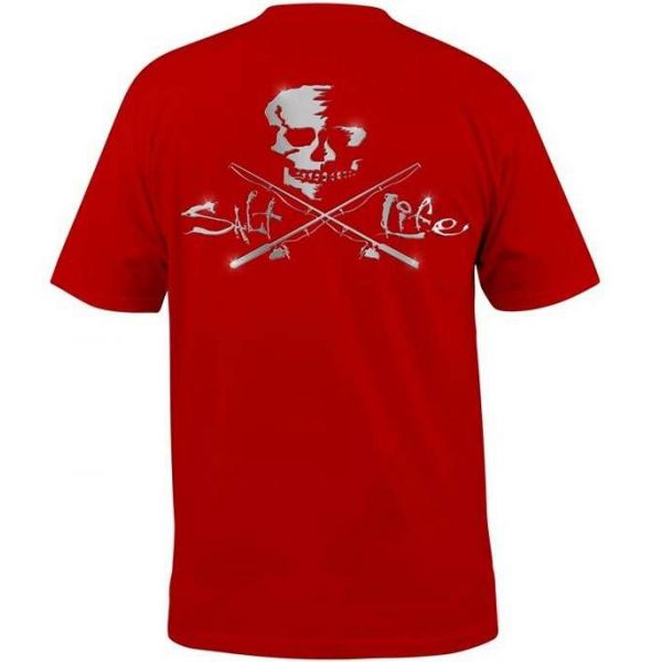 Salt Life SLM10087 Chrome Poles S/S Pocket Tee - Red - Medium