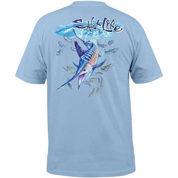 Salt Life Striped Up S/S Pocket T-Shirt - Sky Blue - X-Large