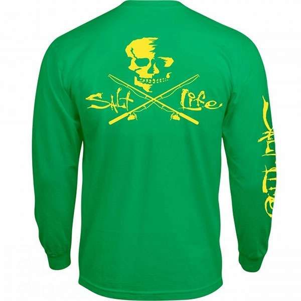 Salt Life SLM10115 Neon Skull & Poles LS Pocket Tee - Grass Green - XL