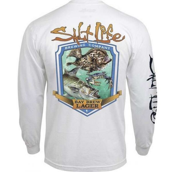 Salt Life SLM10126 Bay Brew Lager LS Pocket T-Shirt - White - Small