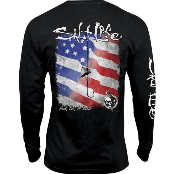 Salt Life Hook Line and Sinker Flag Mens L/S Pocket Tee