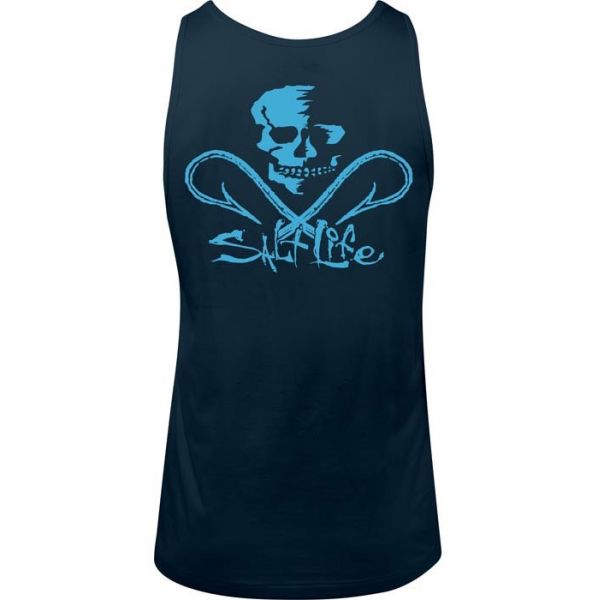 Salt Life Neon Skull & Hooks Mens Tank Top - Baltic Blue - XX-Large