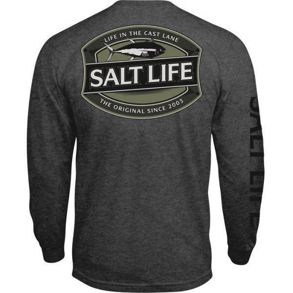 Salt Life 'Life in the Cast Lane' Long Sleeve Pocket Tee - Charcoal Heather