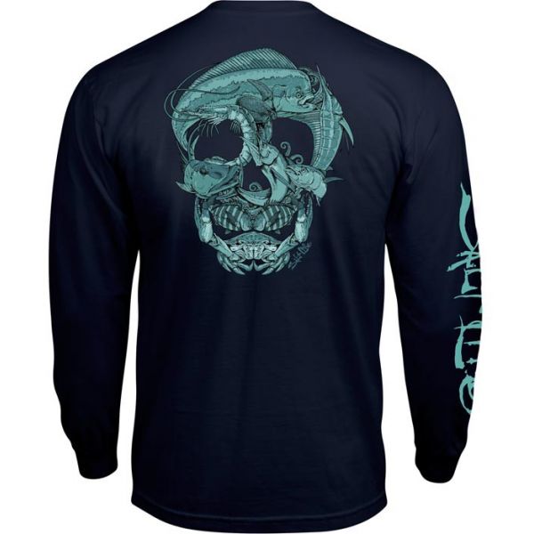 Salt Life Sea Skull Long Sleeve Pocket Tee - Navy