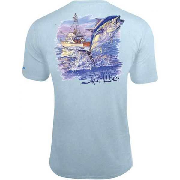 Salt Life Old School Tuna Mens S/S Tee - Light Blue/Heather - XXL