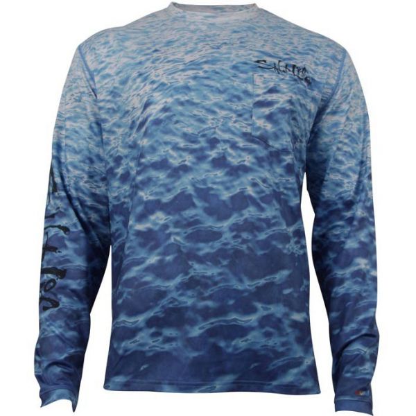 Salt Life Metal Seas Men's L/S SLX Pocket Tee - Blue