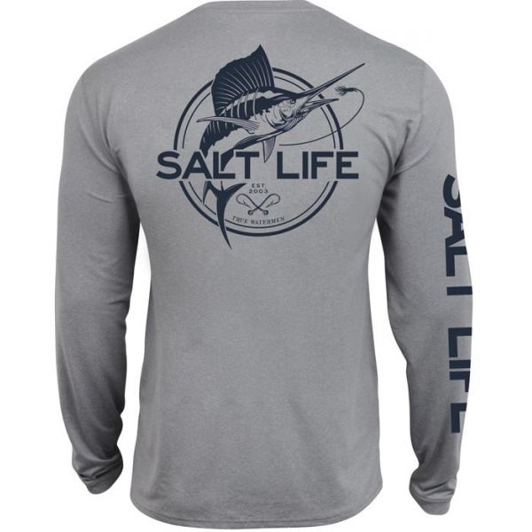 Salt Life 'Marlin Life' Performance L/S Pocket Tee - Grey Heather