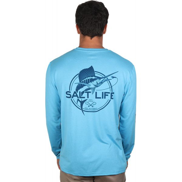 Salt Life 'Marlin Life' Performance L/S Pocket Tee - Malibu Blue