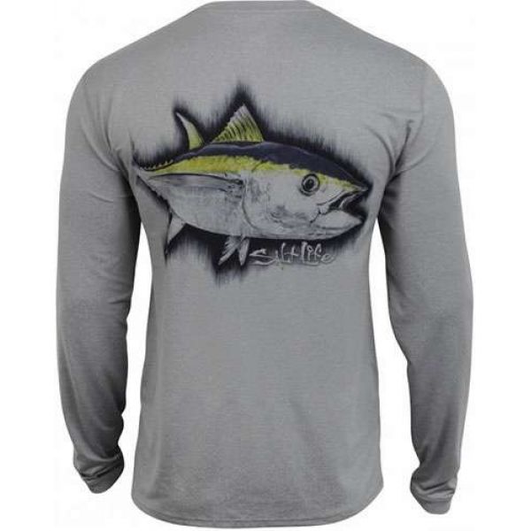 Salt Life SLM688 Tuna Chase SLX Perf. L/S Pocket Tee - Heather - 2XL