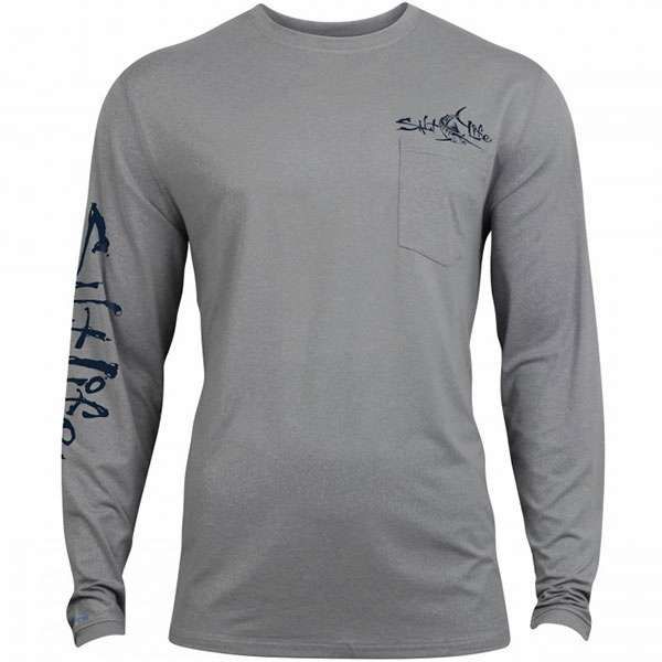 Salt Life Captain SLX Perf. LS Pocket Tee - Grey Heather - Small