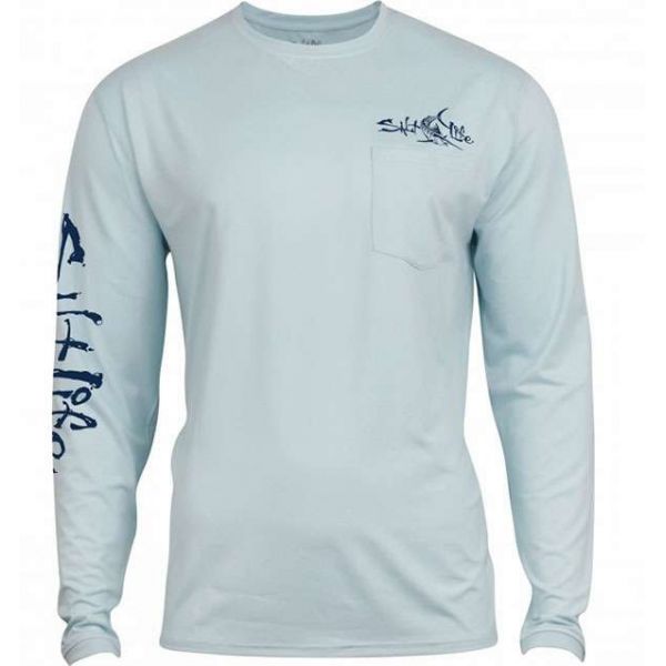 Salt Life Captain SLX Perf. LS Pocket Tee - Light Blue Heather - S