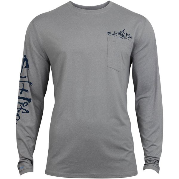 Salt Life Captain Mens L/S SLX Tee - Grey Heather - XXL