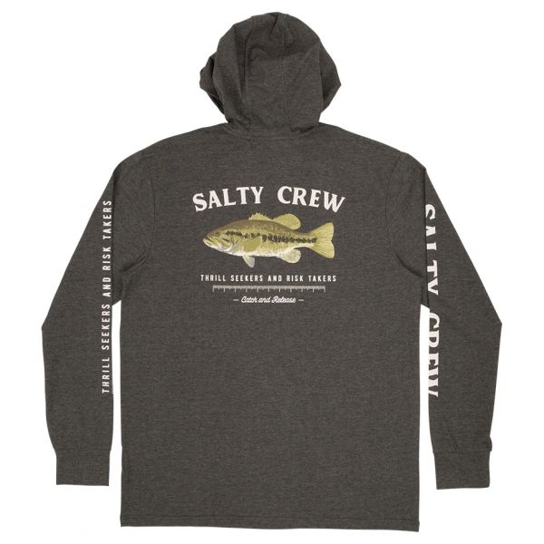 Salty Crew Green Bass Hood Tech T-Shirt - Charcoal - 2XL