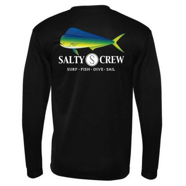 Salty Crew Mahi Long Sleeve Tech Shirt Black - Size Medium