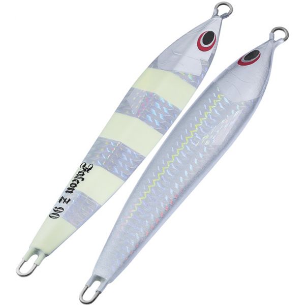 Sea Falcon Z Slide Jig - 180g - Silver Zebra Stripe Glow Sea Falcon Z Slide Jig - 180g - Silver Zebra Stripe Glow