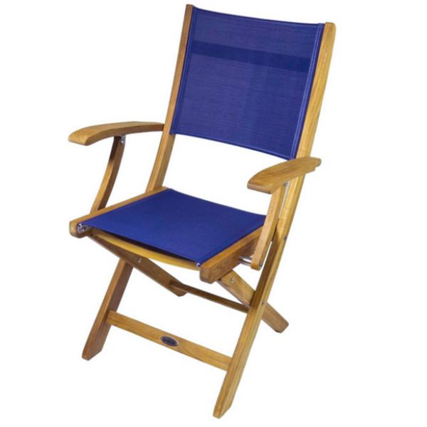 SeaTeak 60065 Bimini Folding Deck Armchair with Blue Textilene Fabric