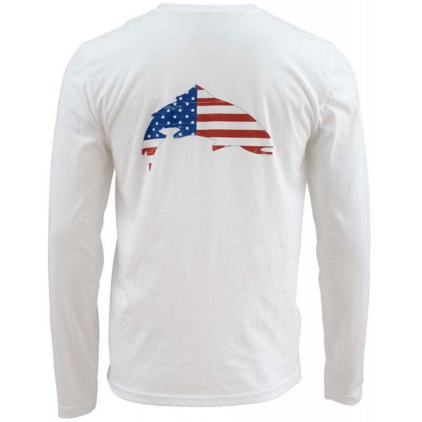 Simms Trout USA Long Sleeve T-Shirt - White - Small