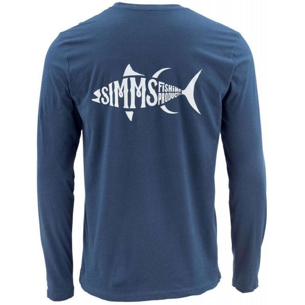 Simms Woodblock Tuna Long Sleeve T-Shirt - Admiral Blue - Small