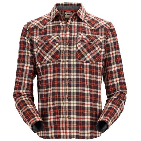 Simms Men's Santee Flannel - Maghoany/Tan Camp Plaid - Small