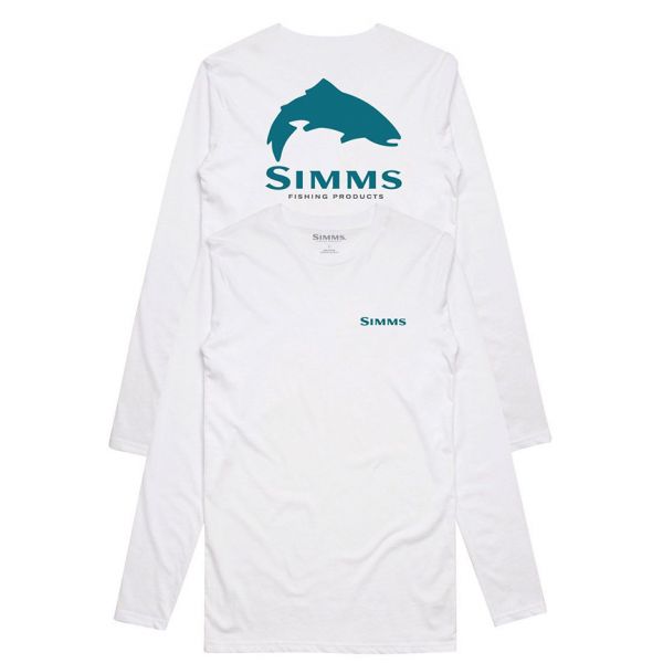 Simms Long Sleeve Tech Tee - Trout Logo - White -2XL