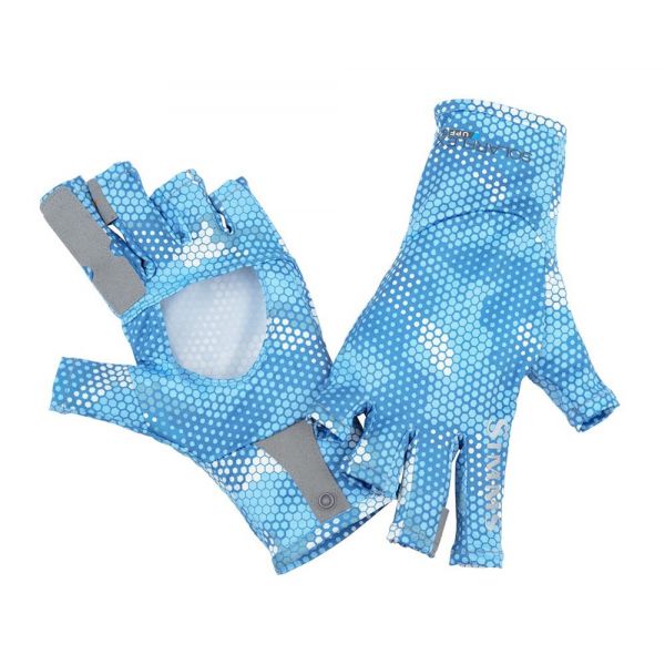 Simms PG-10489 Solarflex Sun Glove - Hex Camo Sky Blue- L