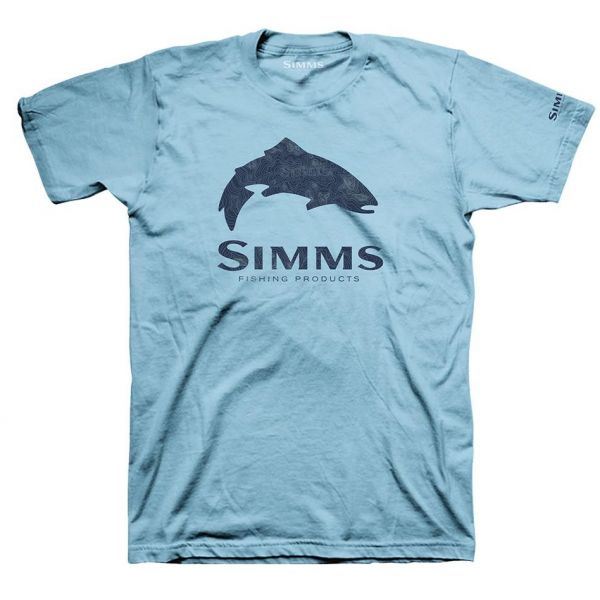 Simms Topo Camo Logo Short Sleeve T-Shirt - Light Blue - M