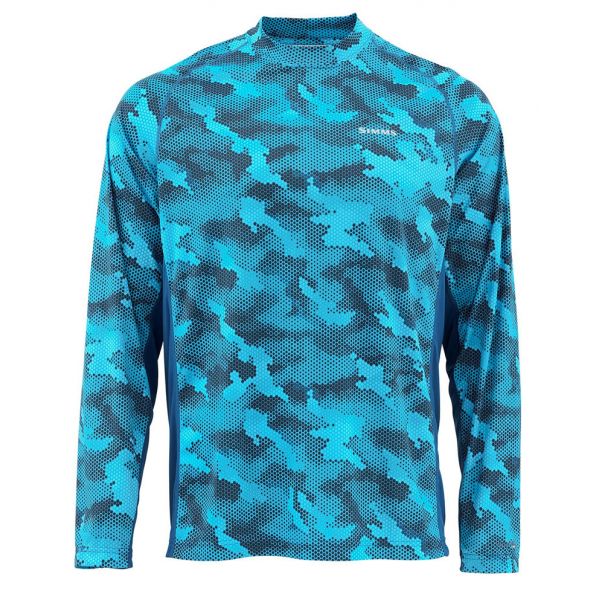 Simms Solarflex LS Crewneck Print Shirt - Hex Camo Cobalt S