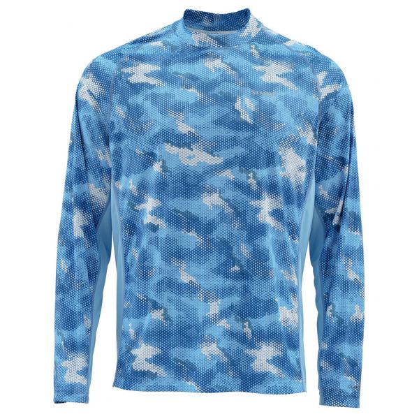 Simms Solarflex LS Crewneck Print Shirt - Hex Camo Sky Blue S