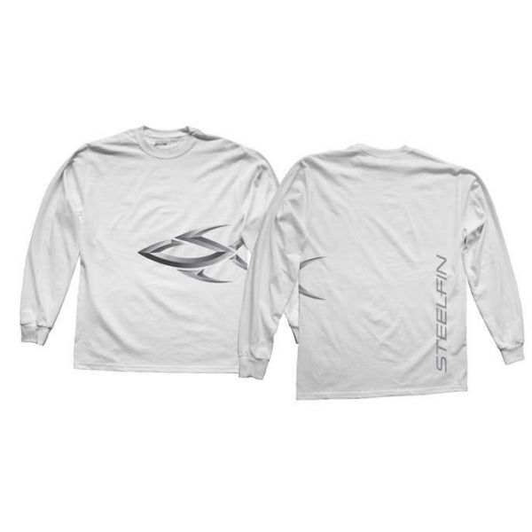 Steelfin Long Sleeve Logo Shirt White - Size Large