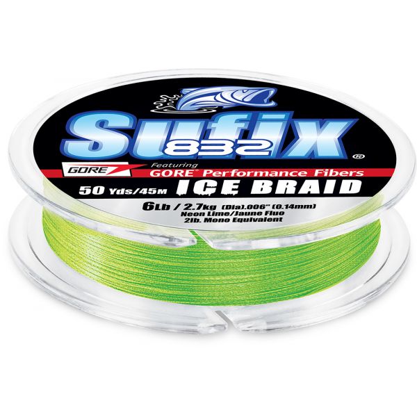 Sufix 832 Advanced Ice Braid - 50yds - Neon Lime - 10lb