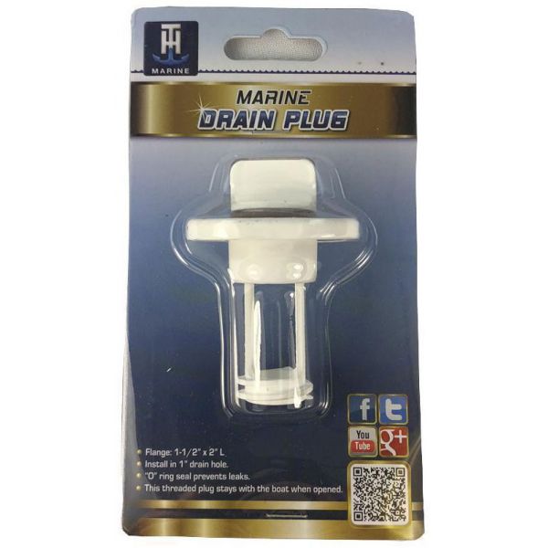 T-H Marine Drain Plug - Self Retaining - White