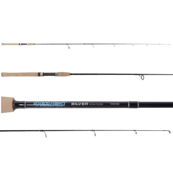 TackleDirect TDSS702M Silver Hook 2-Piece Spinning Rod w/ Travel Case