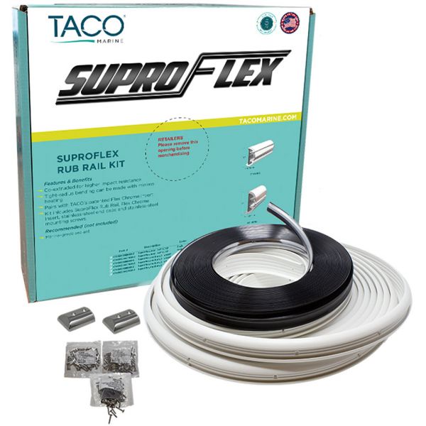 Taco SuproFlex Rub Rail - White w/ Chrome - 1.6 in. x .78 in. x 60 ft.