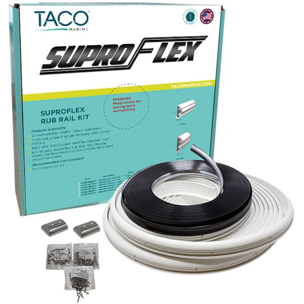 Taco SuproFlex Rub Rail - White w/ Chrome - 2 in. x 1.2 in. x 60 ft.