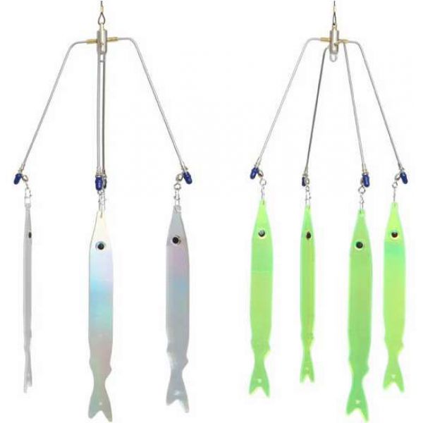 Tournament 16in 4-Arm Striper Umbrella Rig 4 3D Stickbaits Silver