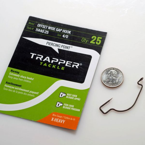 Trapper Tackle Offset Wide Gap Hook - X Heavy - 4/0 (25 Pack)