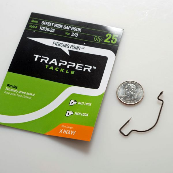 Trapper Tackle Offset Wide Gap Hook - X Heavy - 3/0 (25 Pack)