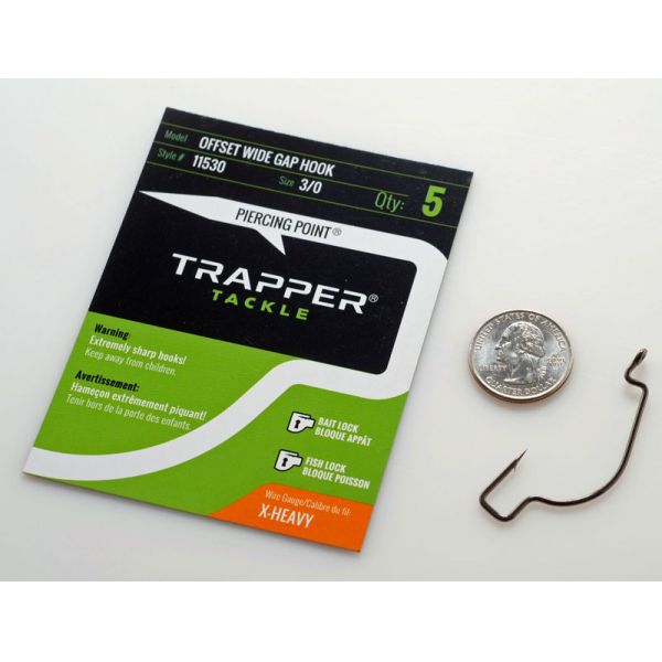 Trapper Tackle Offset Wide Gap Hook - X Heavy - 3/0 (5 Pack)