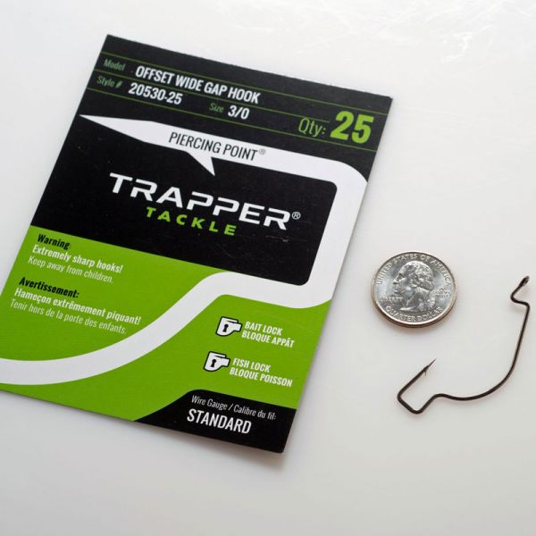 Trapper Tackle Offset Wide Gap Hook - Standard - 3/0 (25 Pack)