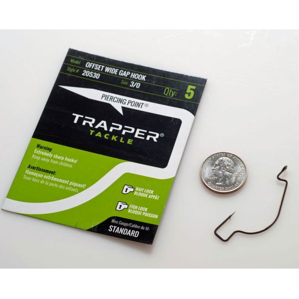 Trapper Tackle Offset Wide Gap Hook - Standard - 3/0 (5 Pack)