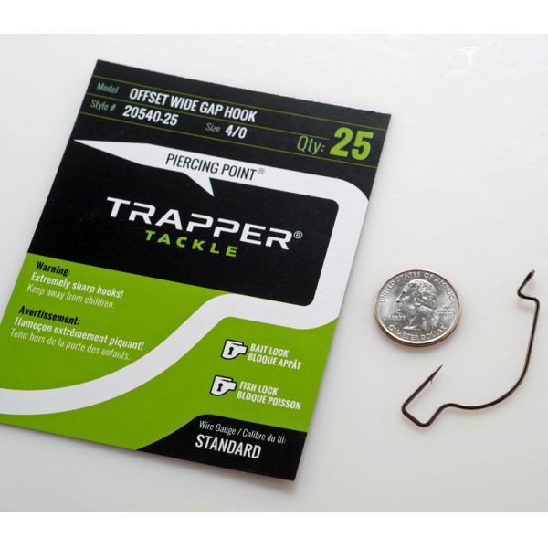 Trapper Tackle Offset Wide Gap Hook - Standard - 4/0 (25 Pack)