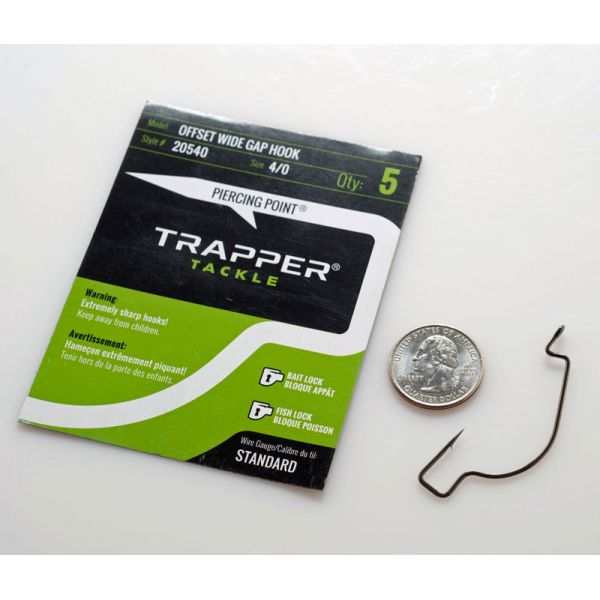 Trapper Tackle Offset Wide Gap Hook - Standard - 4/0 (5 Pack)